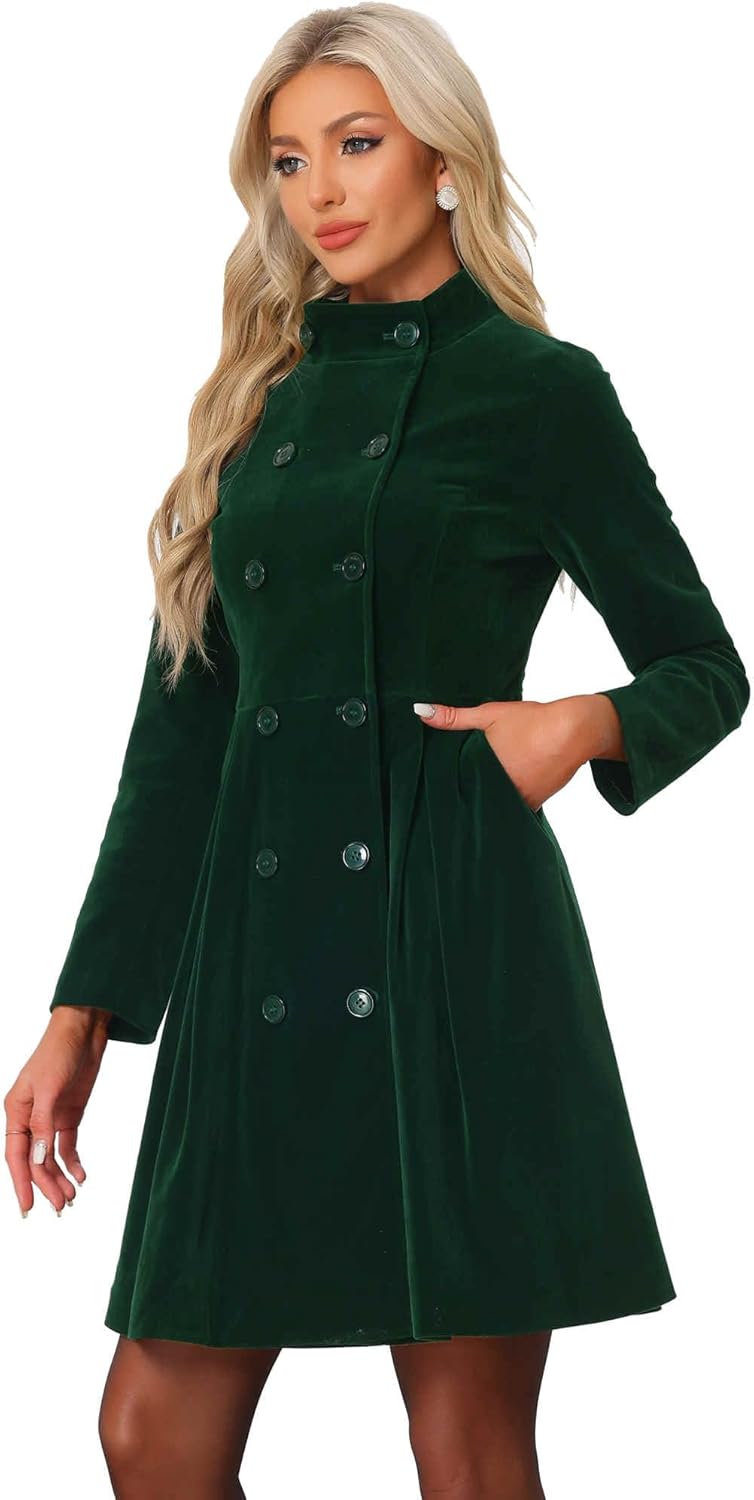 Allegra K Velvet Coat for Women's Steampunk Swing A-Line Double Breasted Christmas Vintage Winter Coats