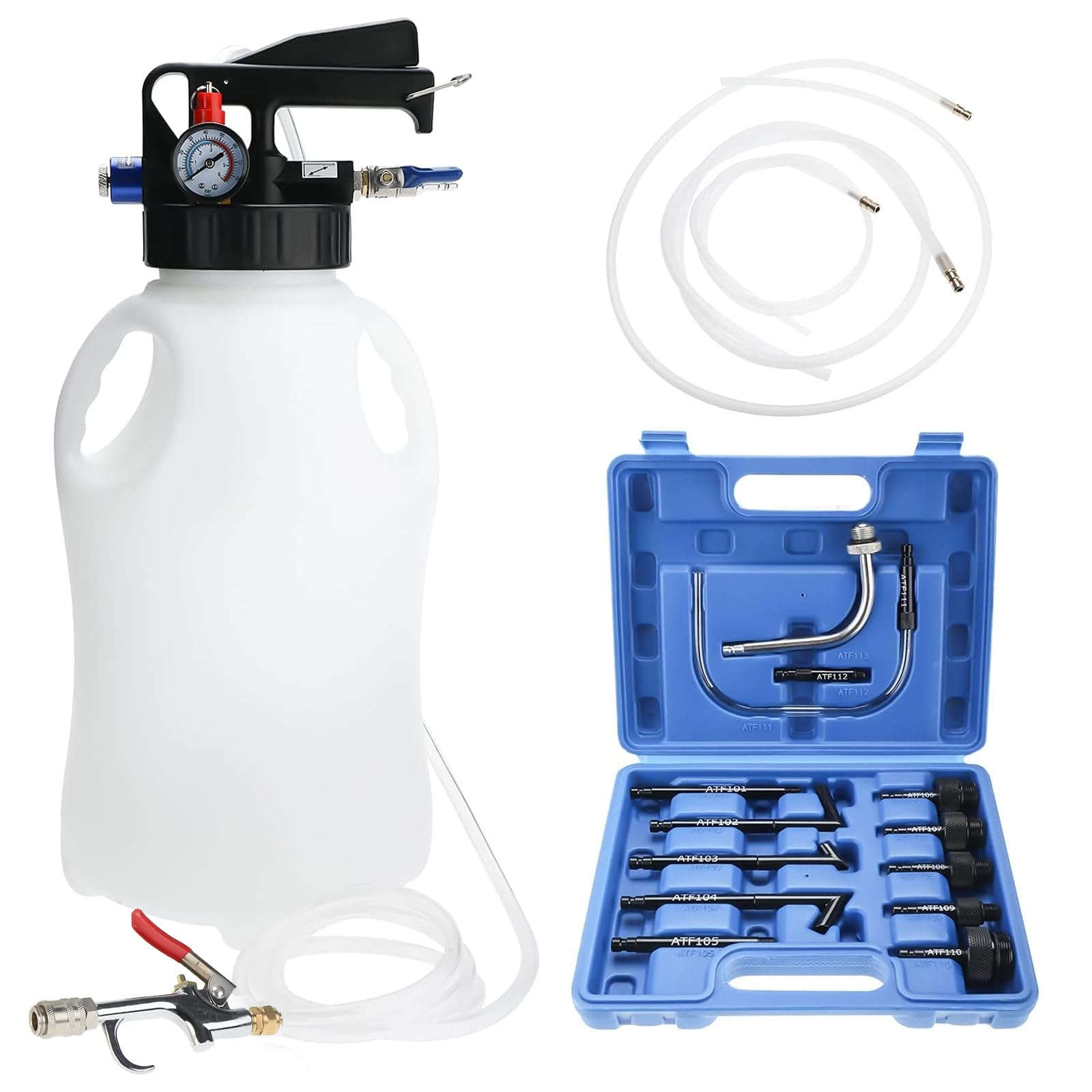FreeTec Remplissage Boite de Vitesses, 10L Automatique Pompe Extractionet et Distribution de Huile Transmission, Outil Remplissage Hulie Boite de Vitesse avec 13 ATF Adaptateurs pour Voiture