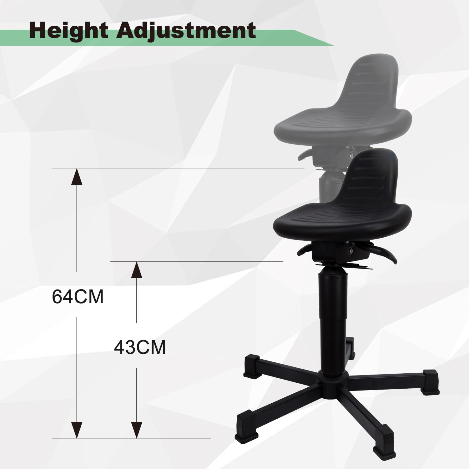 Stehhilfe ergonomisch, höhenverstellbarer Arbeitsstuhl 43-64 cm, Industrie Stehhocker mit PU-Sitzfläche, durchstichfest & leicht zu reinigen, für Büro, Labor & Produktion