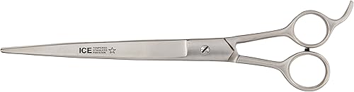 Tijera de peluqueropeluquero con reposo de acero inoxidable de 10.5 pulgadas con borde biselado templado con hielo recto