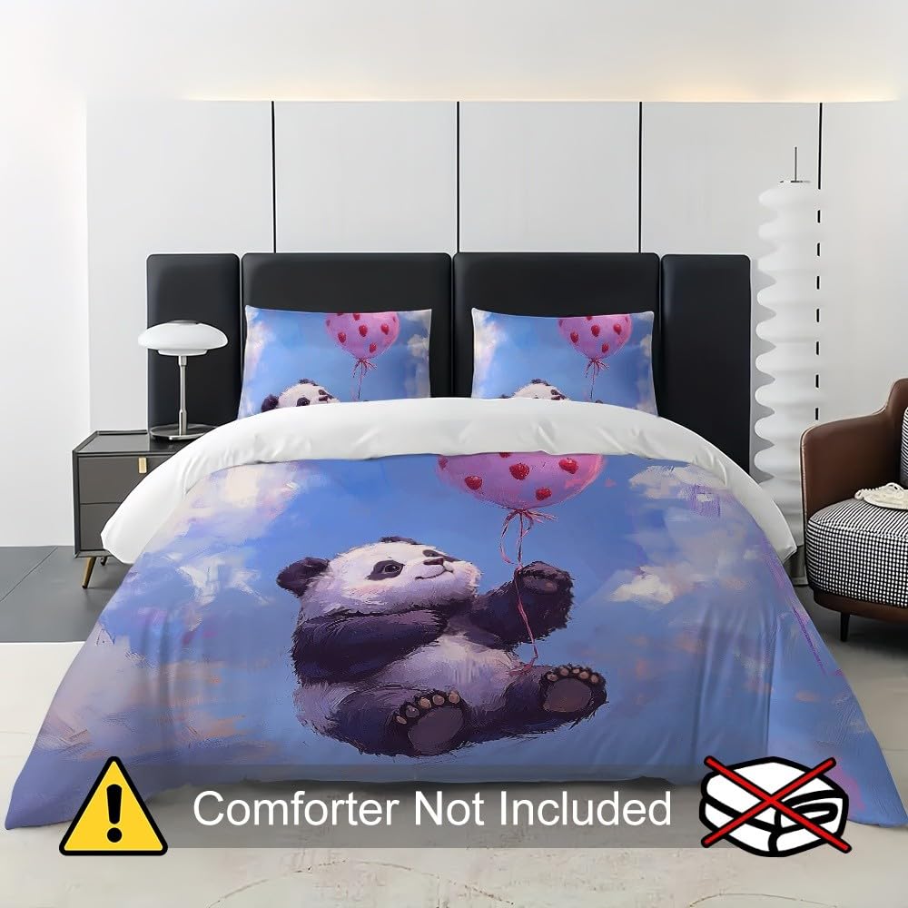 3-częściowy zestaw pościeli poszwa na kołdrę 240x220 cm kreskówka panda obraz olejny miękka oddychająca niebieska mikrofibra zestaw poszewek na kołdrę dla dzieci i dorosłych - łóżko 150