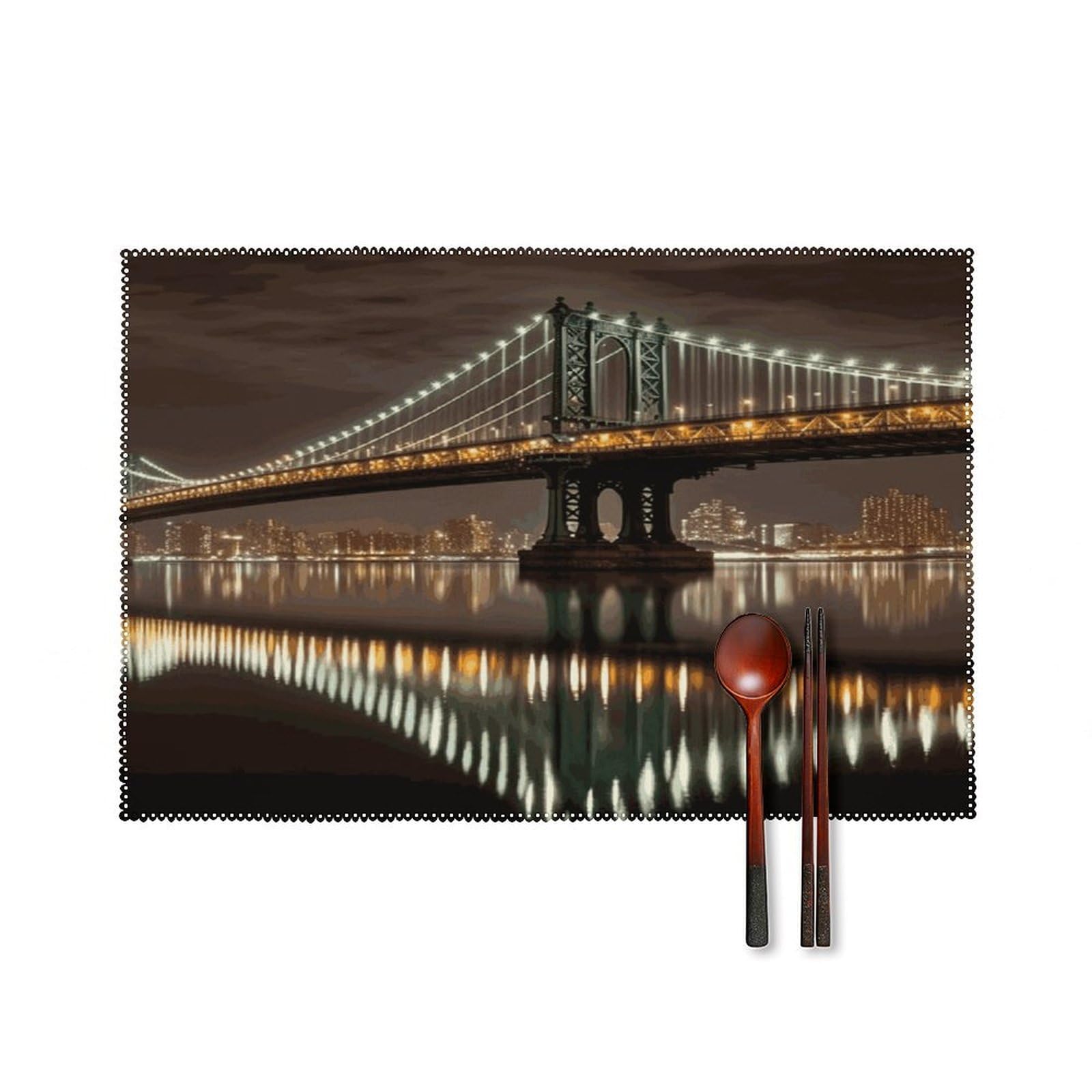 Fekiloot Style New York Manhattan Bridge Night Placemats Set Of 6,Table Mat