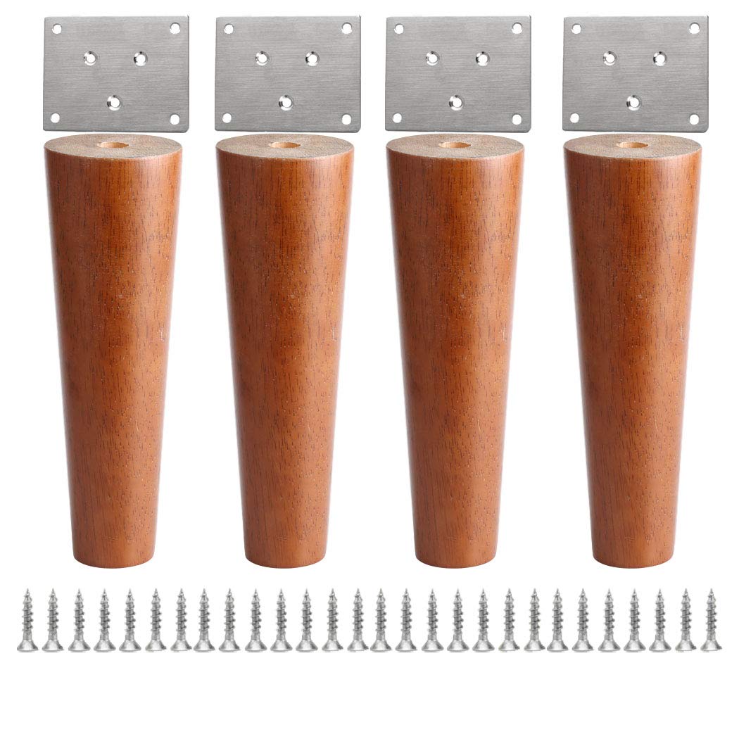 Patas de madera maciza de 18cm para sofá y muebles con placa de montaje, juego de 4 piezas