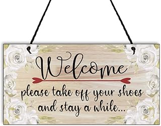 Maise & Rose Shoes Off Sign | Please Remove Shoes Sign | No Shoes Allowed Plaque | Take Shoes Off Door Sign | Please Take Of Your Shoes And Stay a While Handmade Wooden Plaque | N62