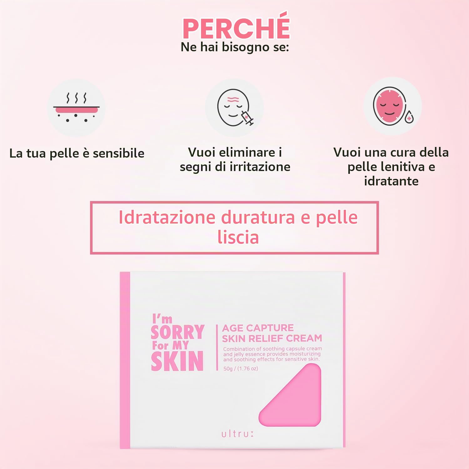 I'M SORRY FOR MY SKIN Age Capture, crema per il viso coreana per la cura della pelle, idratante per viso e collo, con acido ialuronico, anti-invecchiamento, crema gel antirughe, per donne (rosa, crema