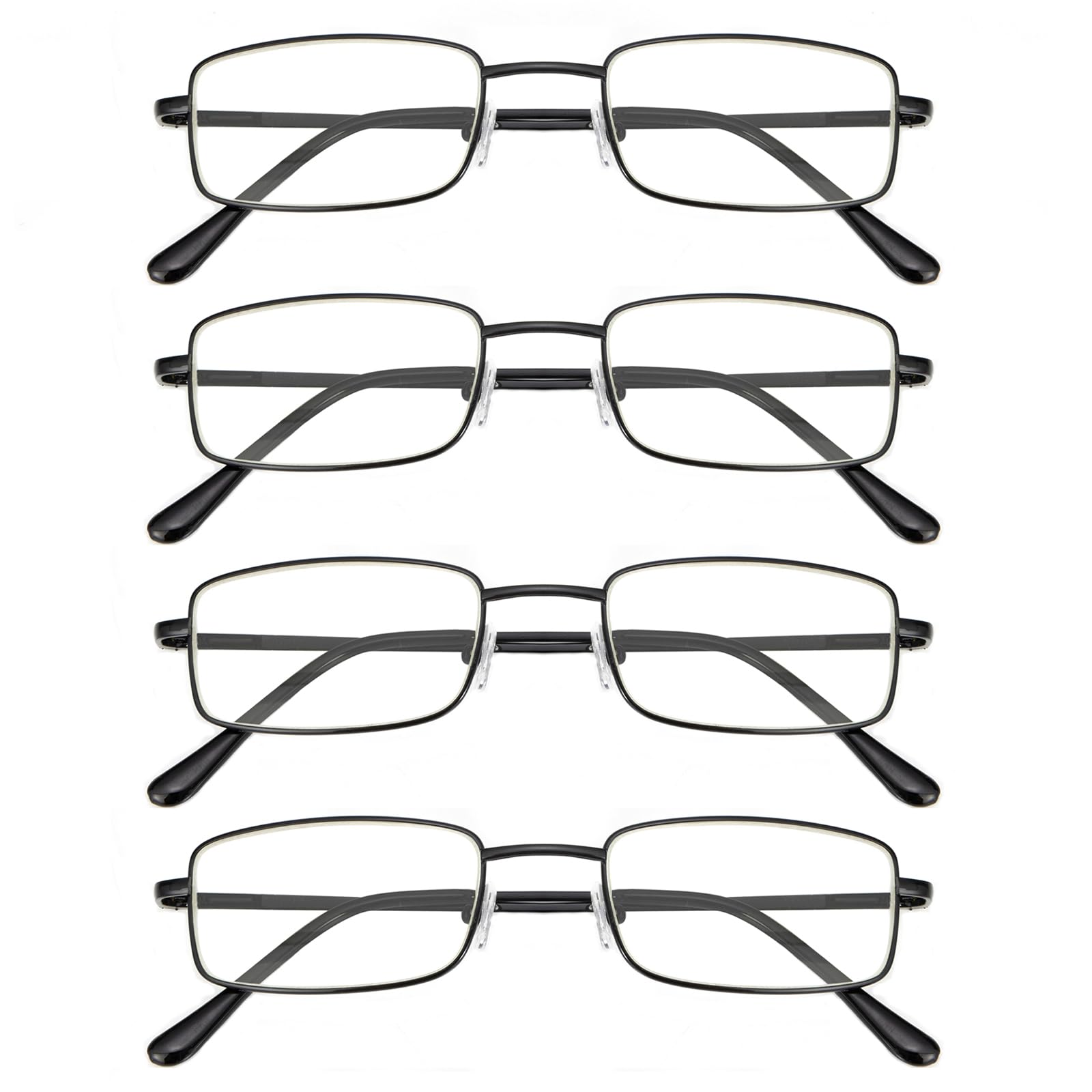 OKH 4er-Pack Lesebrillen für Männer, Metallrahmen Blaulicht Blockierende für Computerleser, Filter für UV-Strahlen/Computerblendung mit Federscharnier Brillen Schwarz 3.5