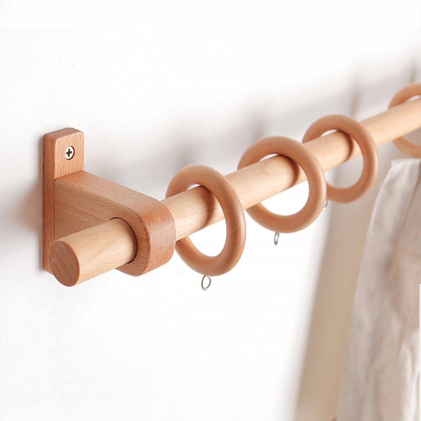 Naturel Tringle Rideau Bois, Tringle Rideau, Diamètre 25 mm, Hêtre Barre de Rideau, Facile à Installer Tringle à Rideaux pour Installation Murale et Plafond(Natural,360cm (3 brackets))