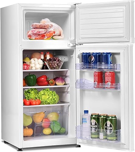 Safeplus Refrigerador compacto de 3.4 pies cúbicos, mini refrigerador con congelador y estantes para dormitorio