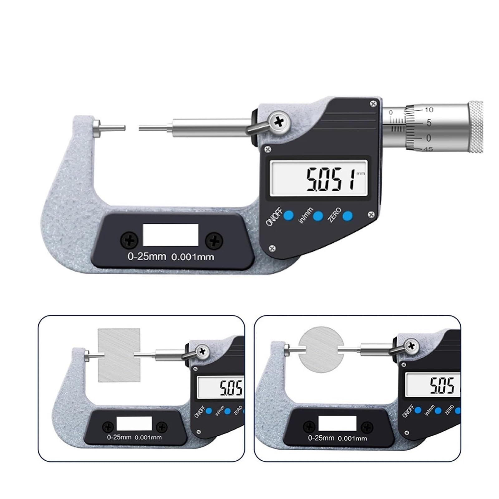 Micrometro con Display Digitale da 0-25 mm Micrometro elettronico Misurazione della scanalatura Esterna della chiavetta(0-25mm 1mm)