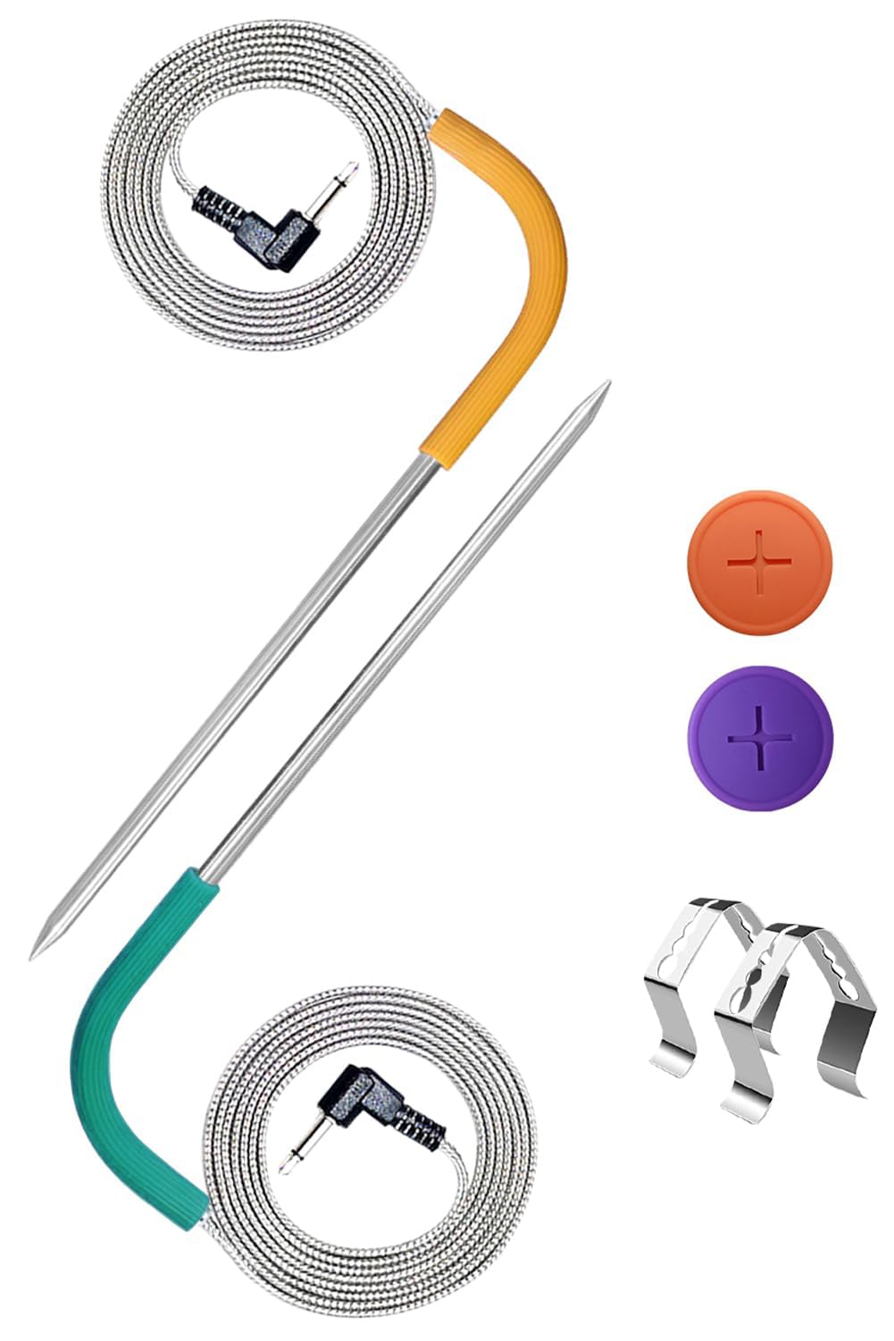 Pit Boss - Confezione da 2 sonde termometriche di ricambio per sonda a pellet, sonda per fumatori a pellet, spina da 3,5 mm, accessori per sonda con 2 occhielli per sonda e clip per sonda