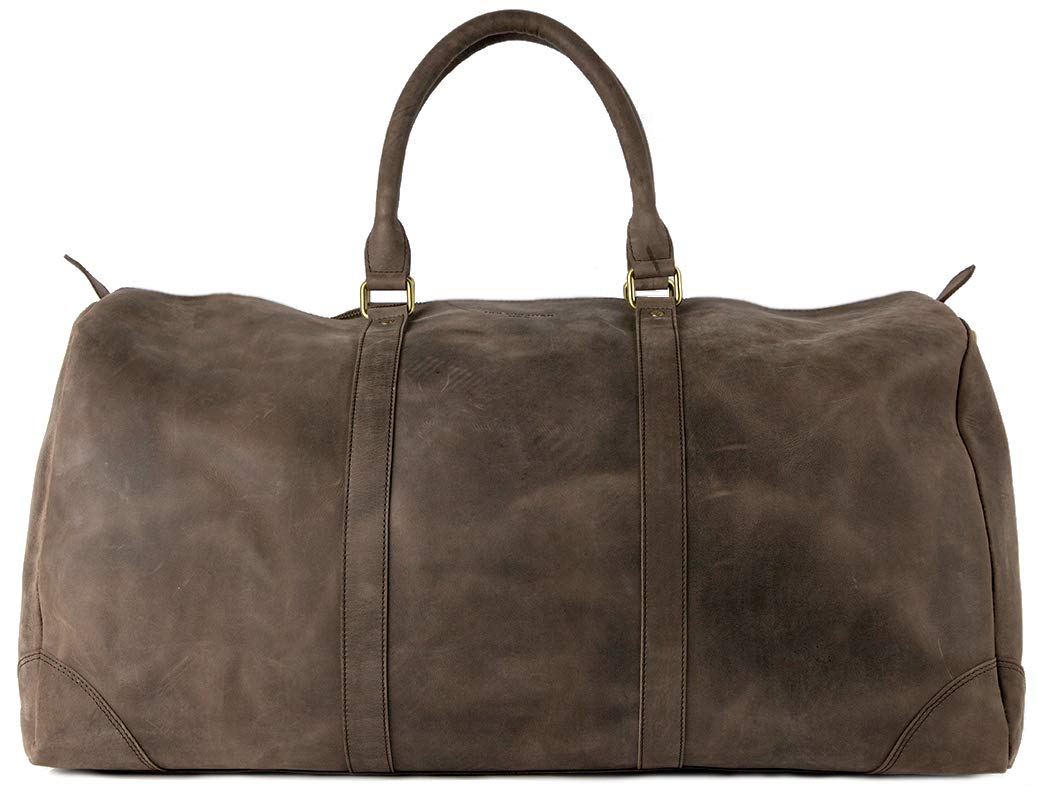 HOLZRICHTER Berlin - Weekender aus Leder für Herren (No 8-2), Reisetasche 30x57x28 cm, Handgefertigte Echtleder Umhängetasche mit Schultergurt, für Handgepäck, in Schwarz und Braun (Dunkel-Braun)