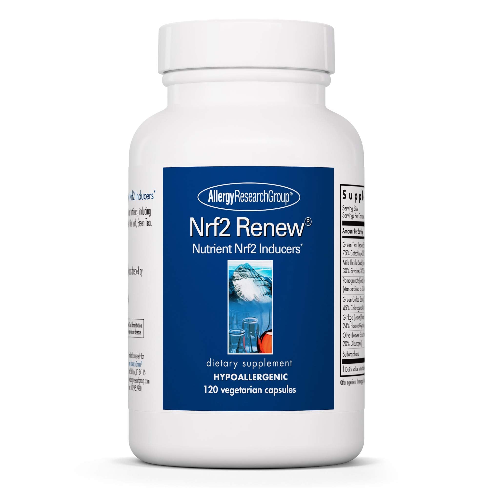 Allergy Research Group Nrf2 Renew Supplement - Nrf2 Activator, Pure Sulforaphane, Natural Green Tea Extract, Organic Vegetarian Capsules - 120 Count