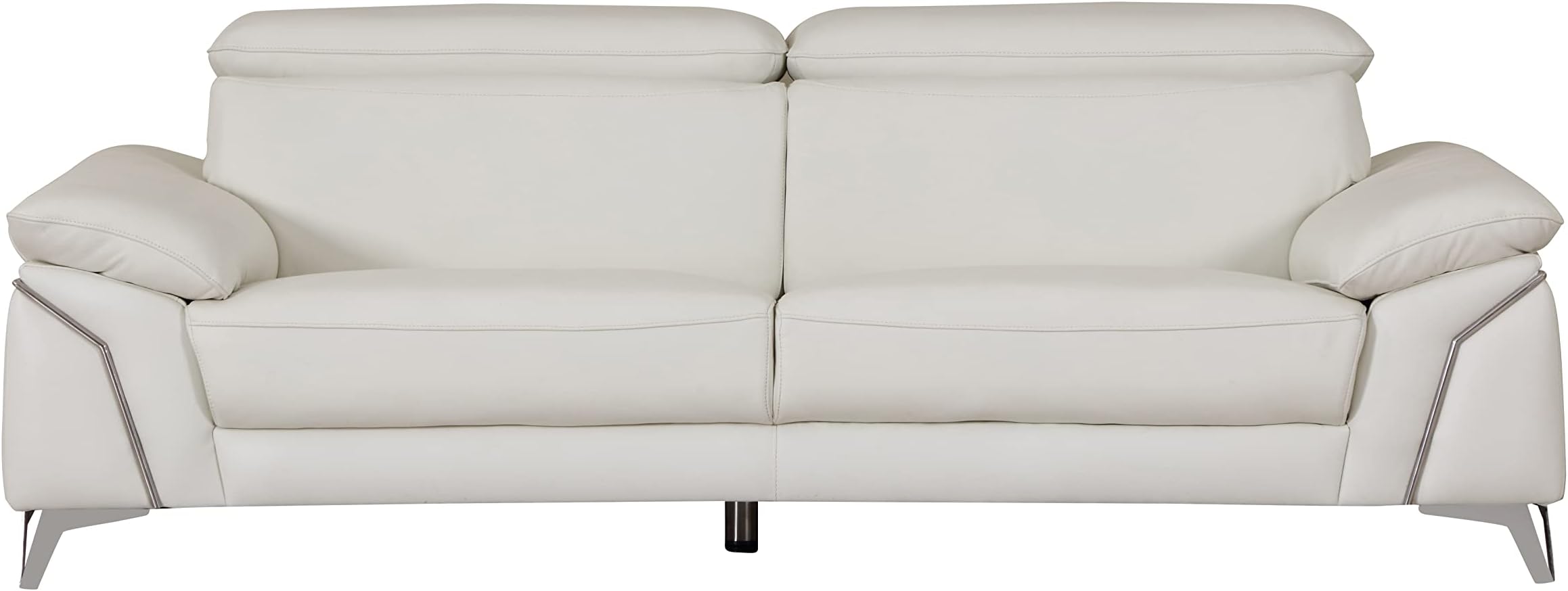 Blackjack Furniture Naples Top Grain Genuine Italian Leather Sofa with Adjustable Headrests Sofa, 88", Snow White