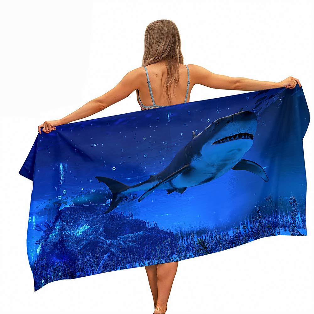 Surwin Serviette de Plage en Microfibre, Grande Taille Couverture de Voyage à Séchage Rapide Super Absorbante Portable Towels pour Plage, 3D Requin Océan Impression (Requin 1,80x180cm Surwin Serviette de Plage en Microfibre, Grande Taille Couverture de Voyage à Séchage Rapide Super Absorbante Portable Towels pour Plage, 3D Requin Océan Impression (Requin 1,80x180cm