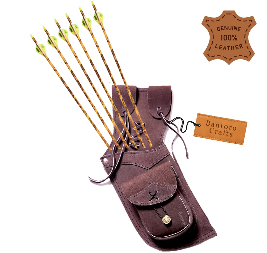 Carquois latéral traditionnel fait à la main pour la chasse et le tir à l'arc en cuir véritable, léger et confortable (poche unie en cuir)