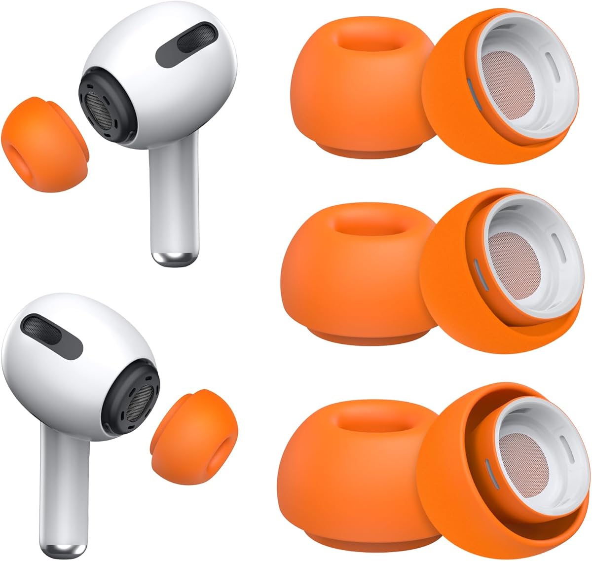 3 Pairs Replacement Ear Tips for AirPods Pro and 2nd Generation with Noise Reduction Hole, Silicone Ear Tips for AirPods Pro with Portable Storage Box and Fits in Charging Case (S/M/L, Orange)