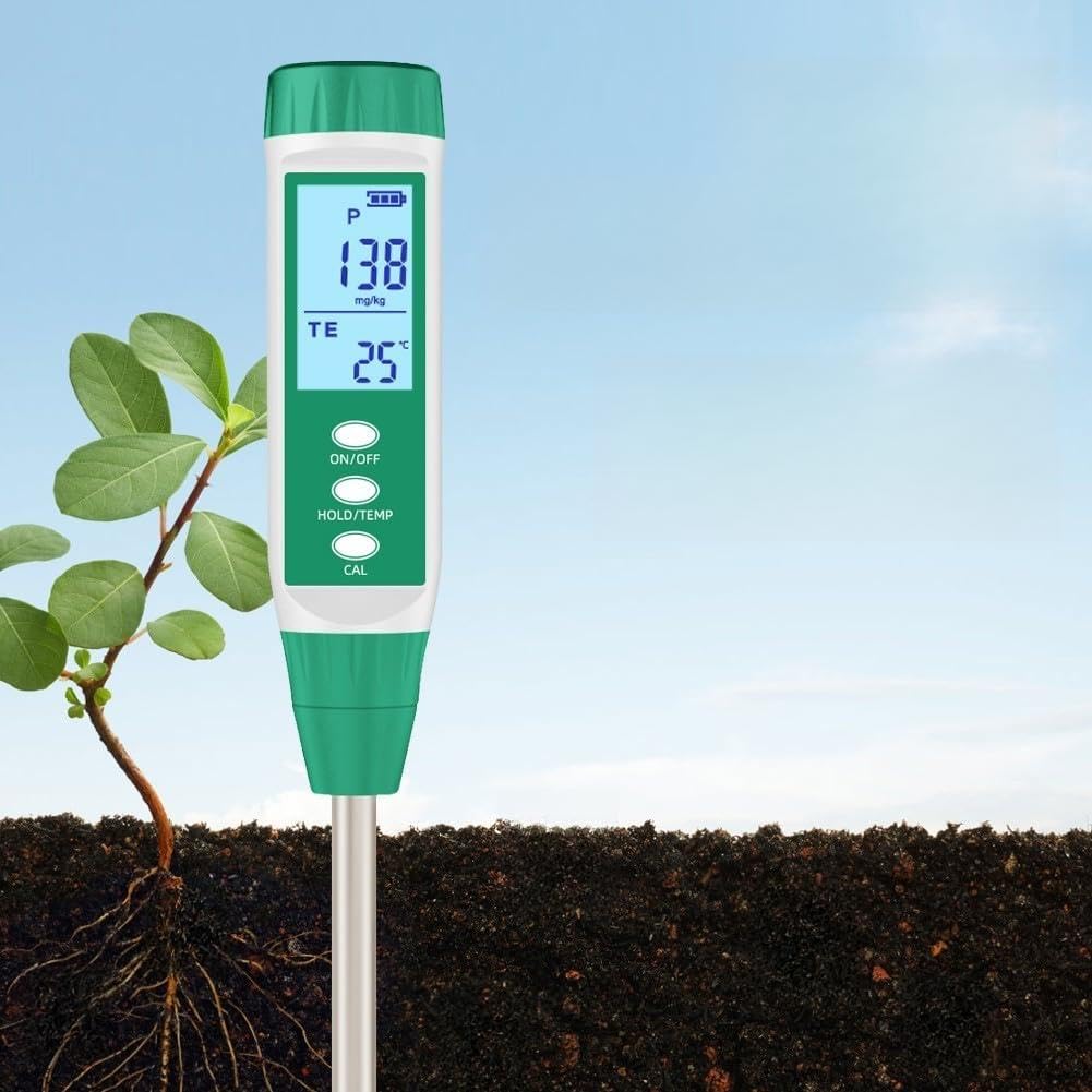 Digitaler Boden-Nährstofftester mit LCD-Hintergrundbeleuchtung, N/P/K & Temperatur Messgerät, Hochsensibler Alloy-Elektroden-Sensor, Lock-Funktion für Gartenbau,(Phosphorus tester)