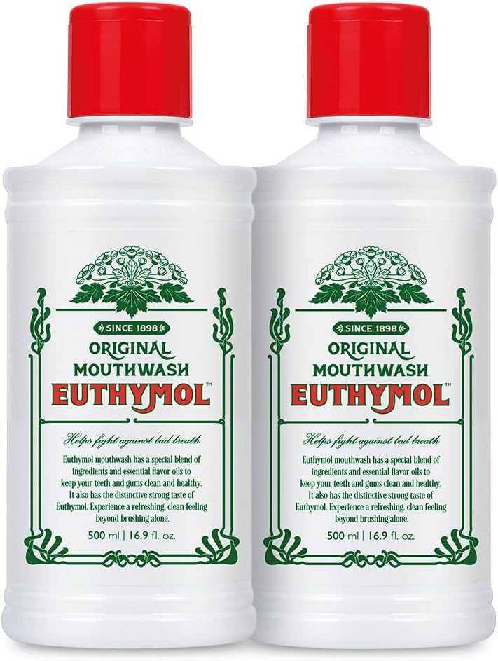 Mouthwash Original 500ml x 2, Flouride Free Alcohol-Free, Distinctive Strong Taste Flavour, Reduce Plaque Gingival Clean Healty Teeth Gums, Freshens Breath Refreshing Daily Oral Dental Care