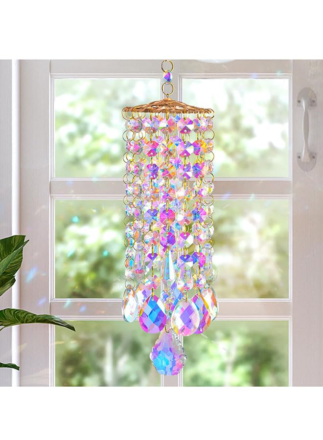 Tazweeq Sun Catchers with Crystals, Hanging Wind Chime Style, Crystal Suncatchers, for Window, Home, Garden, Party, Hanging Sun Catcher, with Crystal Beads Pendant