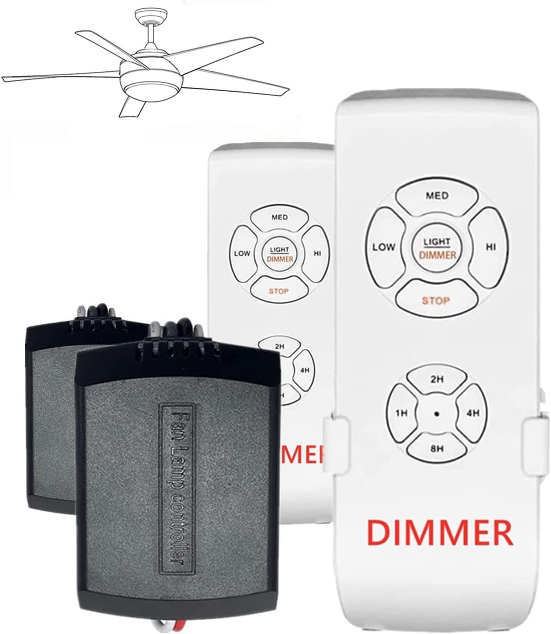 Nexete Universal Ceiling Fan Remote Control Kit,Light Dimmer Timing & Fan Speed Wireless Remote Control and Small Size Receiver Kit for for Hampton Bay Harbor Breeze Hunter (2-Pack)