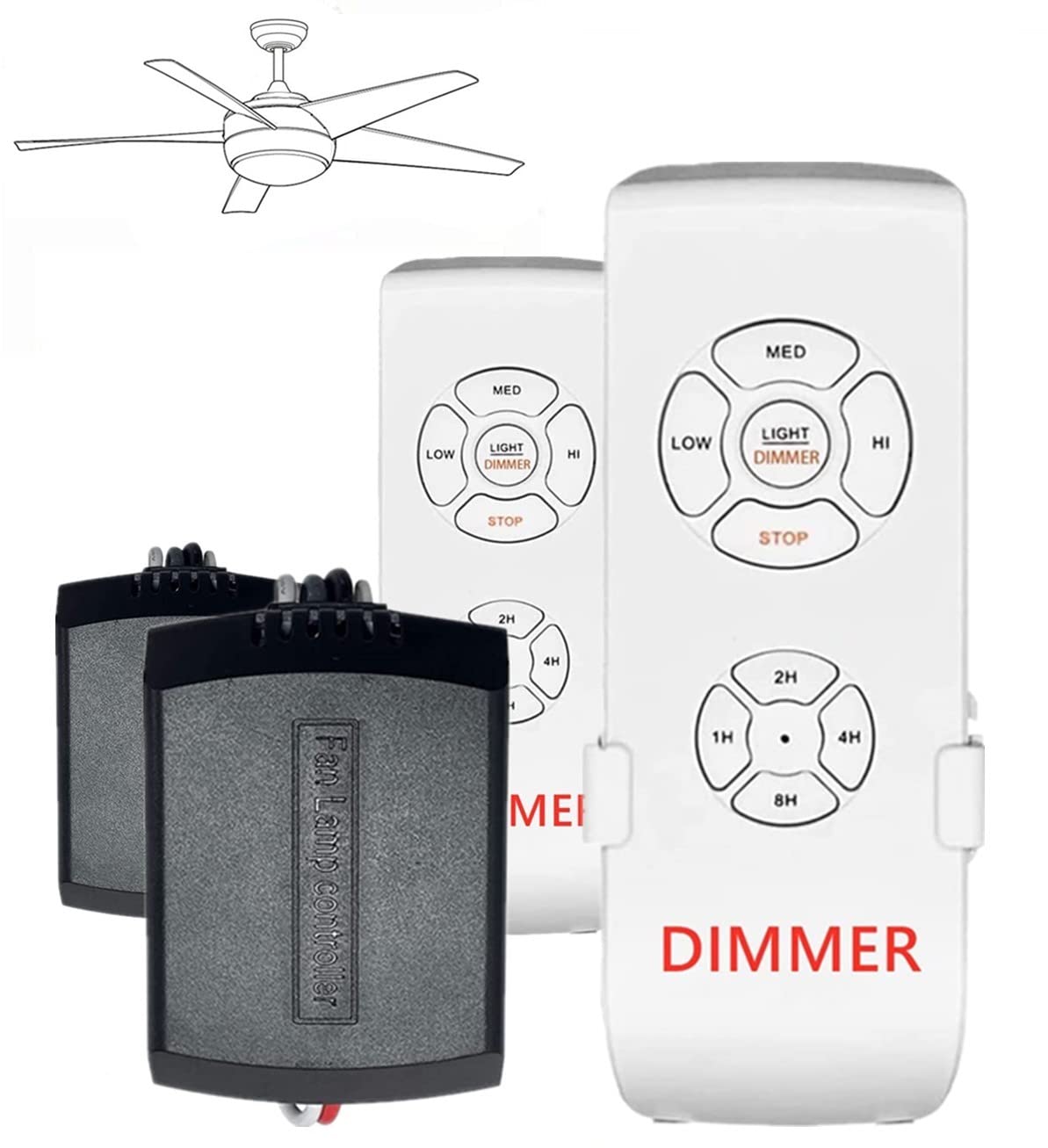 Nexete Universal Ceiling Fan Remote Control Kit,Light Dimmer Timing & Fan Speed Wireless Remote Control and Small Size Receiver Kit for for Hampton Bay Harbor Breeze Hunter (2-Pack)