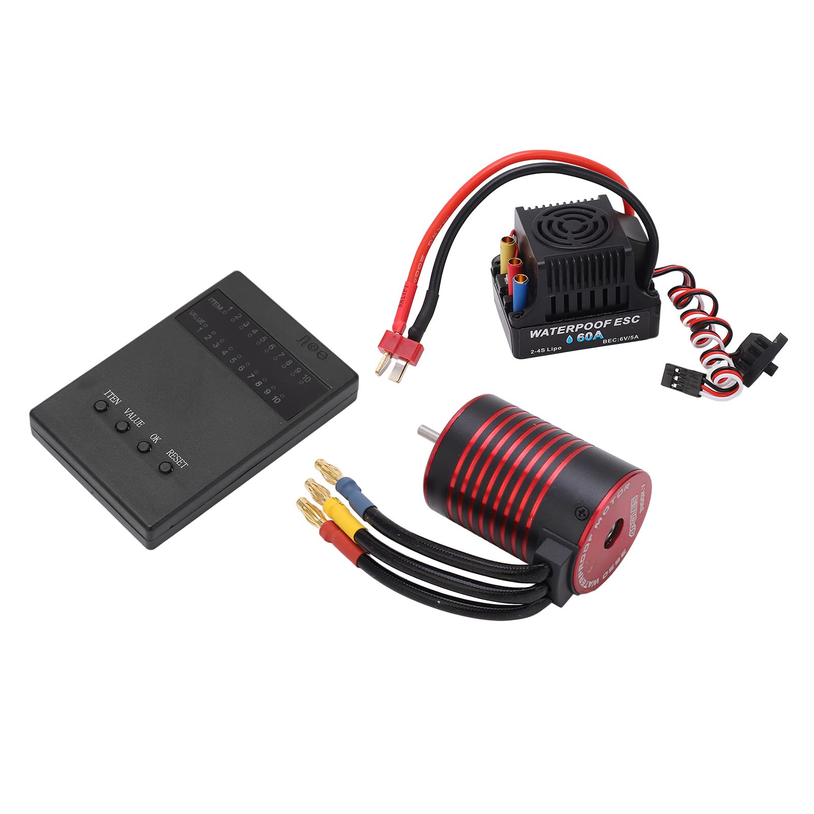 bezszczotkowy zestaw ESC, bezszczotkowy wodoodporny silnik 3650 60A ESC, karta programowania do samochodu RC 1/10 (3100kV)