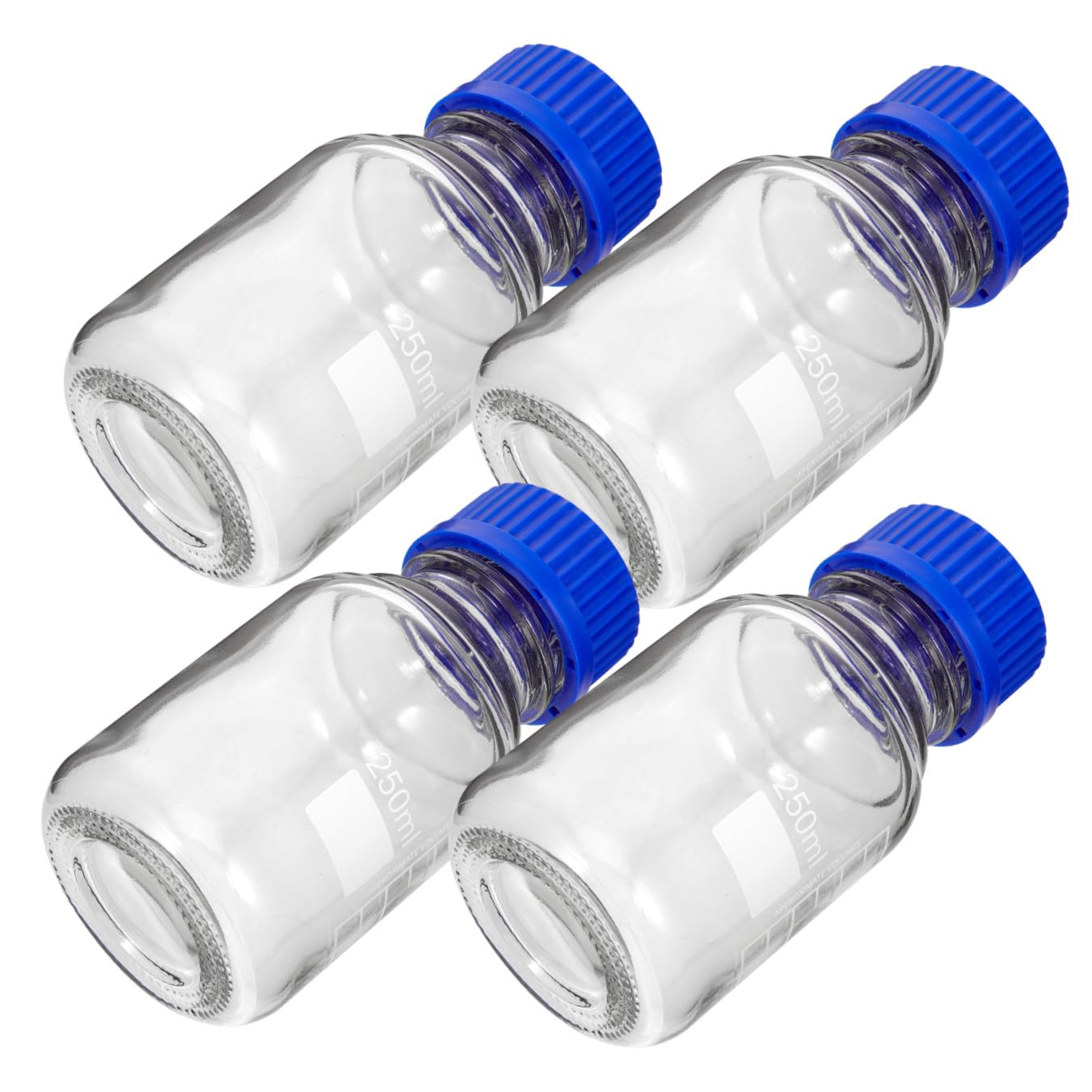 ABOOFAN 4 Pezzi Bottiglia di Reagente Graduata in Vetro da 250ml con Tappo a Vite Blu, Riutilizzabile e Multiuso per Laboratori Chimici e Istituti Scientifici