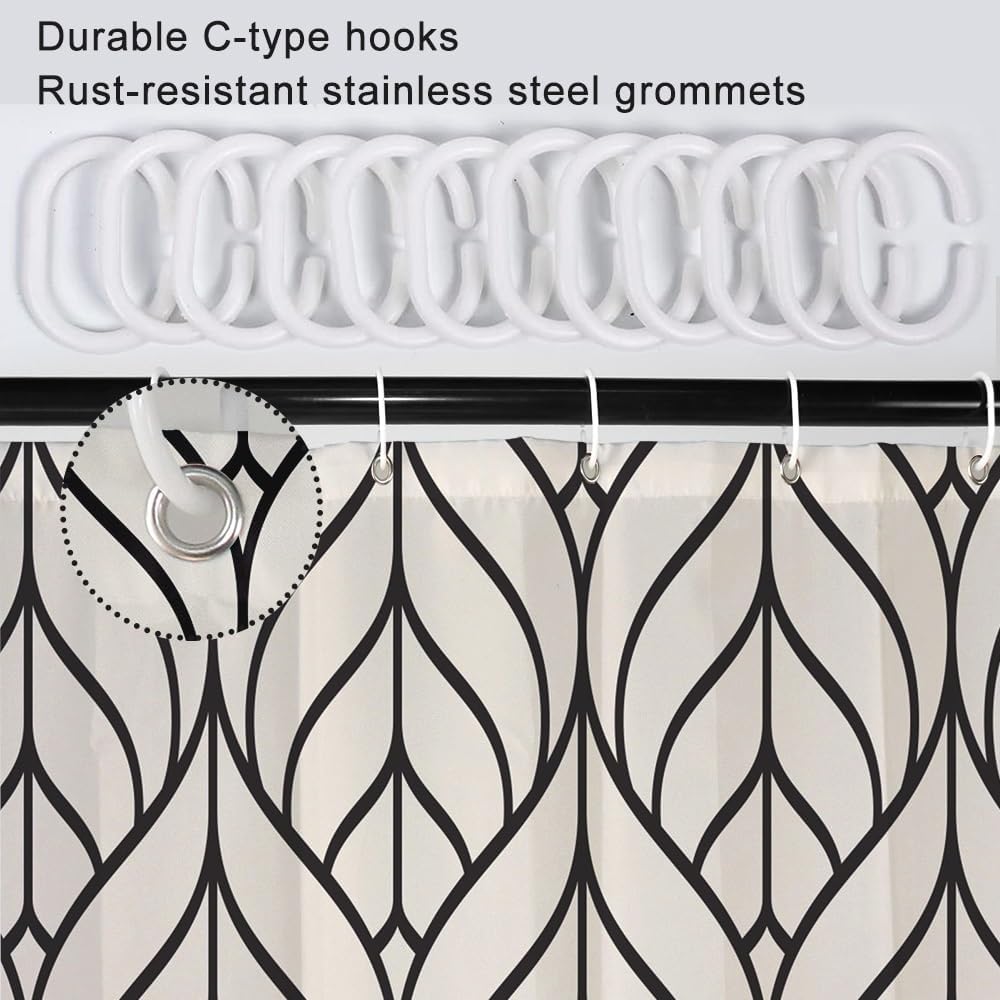 Black and Beige Shower Curtain, Modern Aesthetic Black Striped Shower Curtain Set for Bathroom Waterproof Polyester Shower Curtain with Hooks, 72x78 Inch