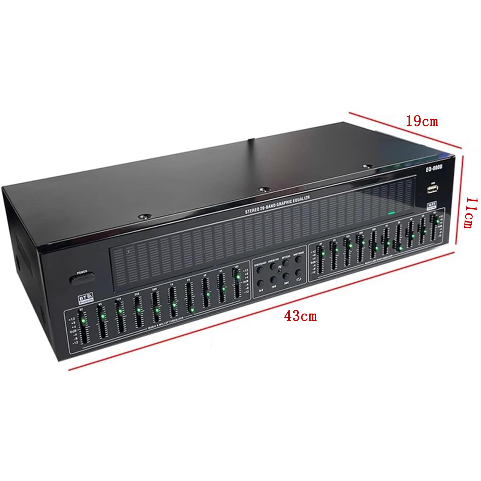 Ecualizador gráfico profesional de 2 canales, ecualizador digital de 31 bandas con pantalla de luz LED, reproducción de disco Bluetooth/U, 12 patrones de ritmo para estudio de grabación