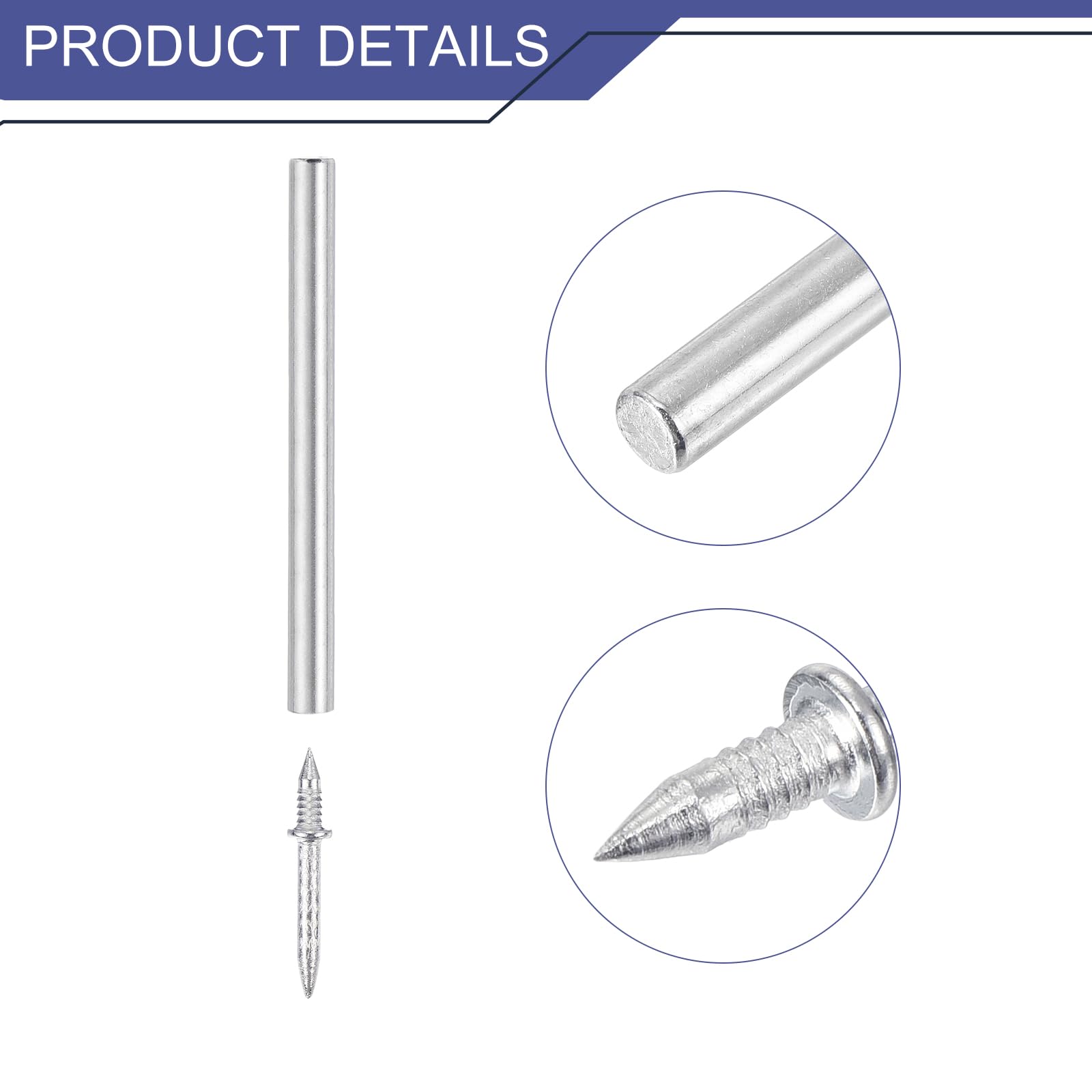 QUARKZMAN 800 Piezas Clavos de Rosca de Rodapié de Doble Cabeza con 8 Herramientas de Manga Específicas Clavos de Rosca de Acero al Carbono con Revestimiento de Zinc Plata