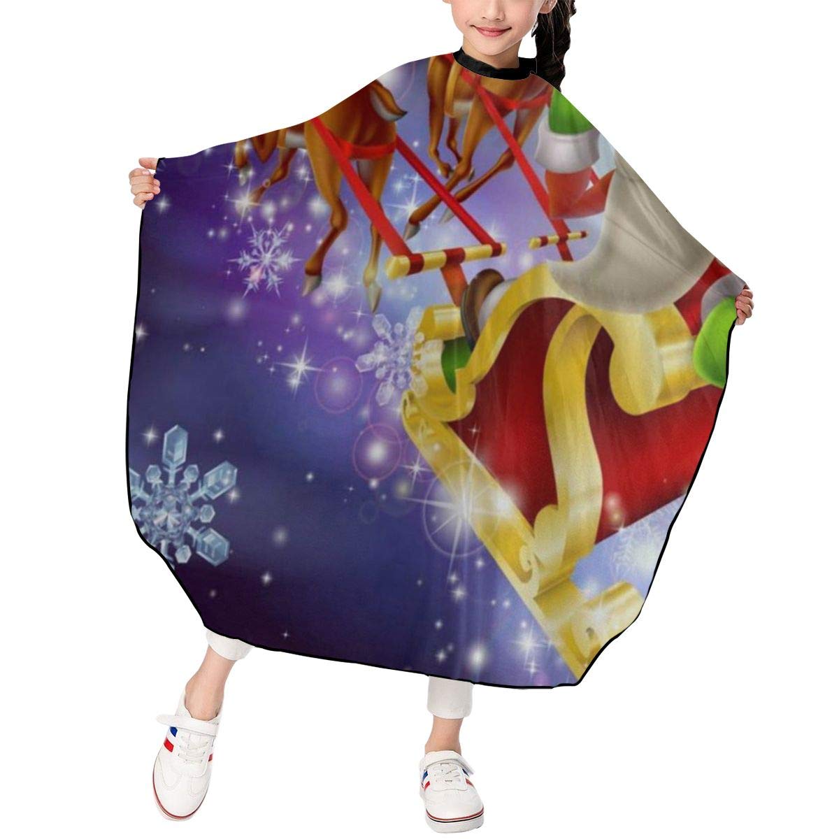 Santa Claus Elk Moon Snowflake Kids Barber Cape Professional Home Salon Haircut Styling Smock Cover Cloth Waterproof Hair Cutting Apron for Child/Toddler