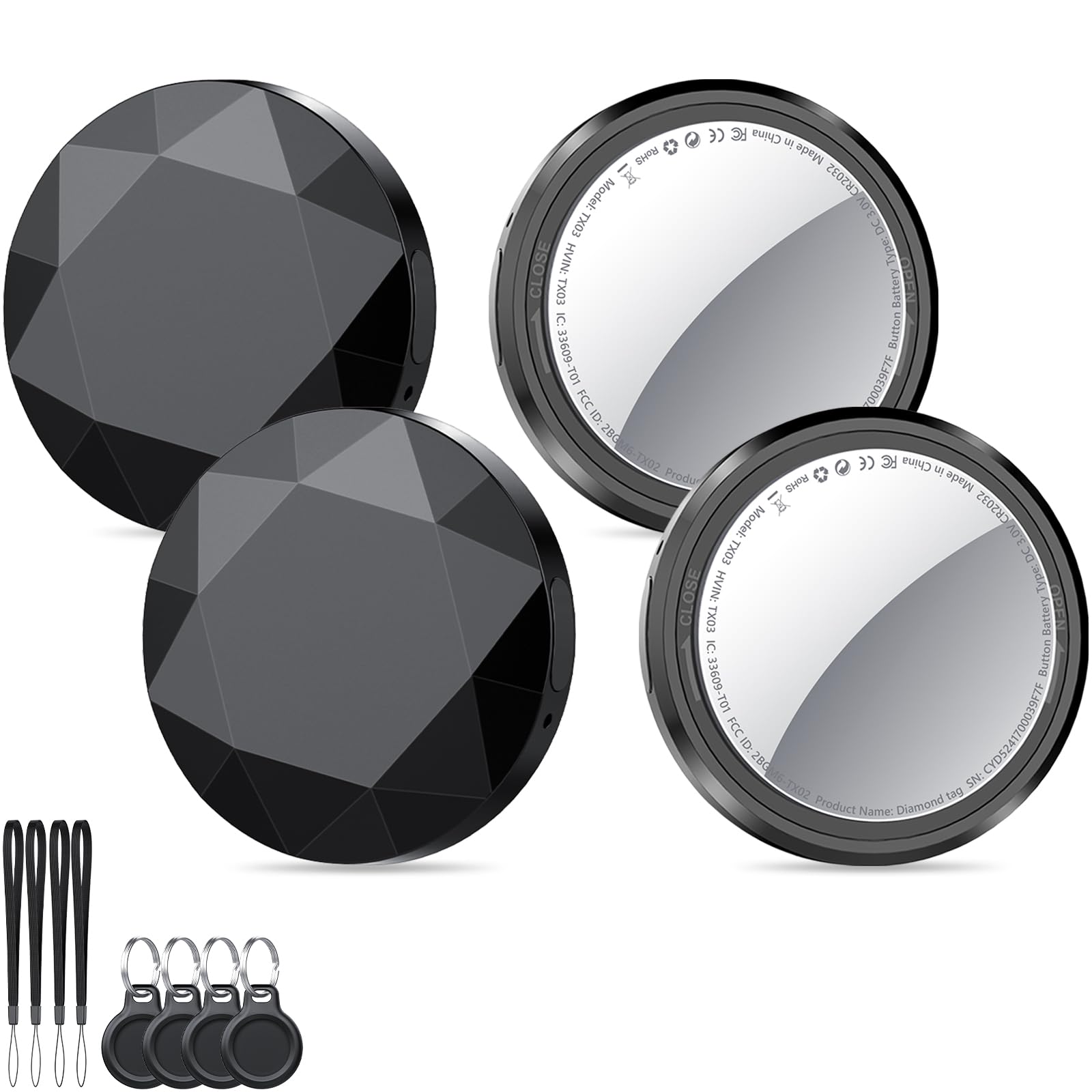 Air Tracker Tag 4 pezzi, Bluetooth Trova Oggetti Compatibile con Apple Dov'è (solo iOS), Smart Tracker Localizzatore per Bagagli/Borse/Portafogli/Zaini, Chiavi Tag Tracking, Batteria Sostituibile Nero