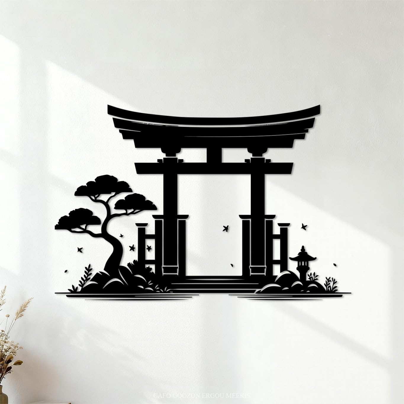 Japanese Torii gate Silhouette Engraving Decals 36x54.5cm Easy Installation Black
