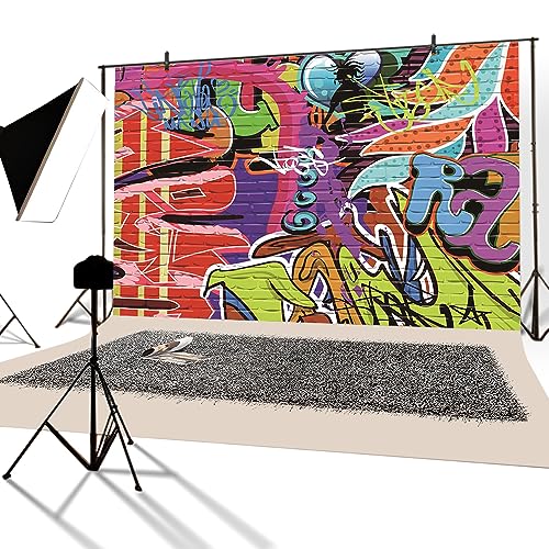 YongFoto 10x8ft Vinyl Photography Backdrop Graffiti Background Brick Wall Graffiti Artwork Background for Photography Portrait Photo Props Party Decor Studio Photo Booth Backdrop 10x8ft - Image 2