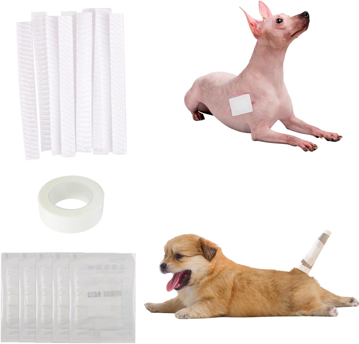 16 PCS Dog Tail Protector Dog Ends Starter Pack Including 10 Breathable Mesh Dog Tail Dressing 5 Gauze and 1 Roll Self-Adhesive Pet Bandage Vet Wrap for Dogs Cats Other Pets Animals
