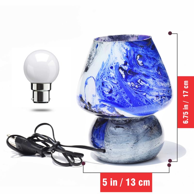 Image of Pure Source India Glass Marble Design Mosaic Lamp for Home Decor, Indoor Lighting, Living Room (L-5 X H-17CM) (Blue)