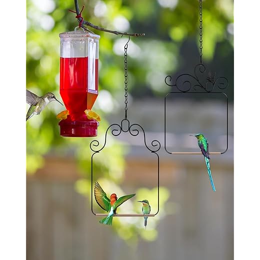 Wild Bird Swings and Perches Metal Frame 2 Pack Large, Hummingbird Swing Outdoor Bird Perch with Wooden Dowel and 2 Hanging Chain for Hanging Indoor, Outdoor, Trunk, Lawn, Patio, Garden (Black)