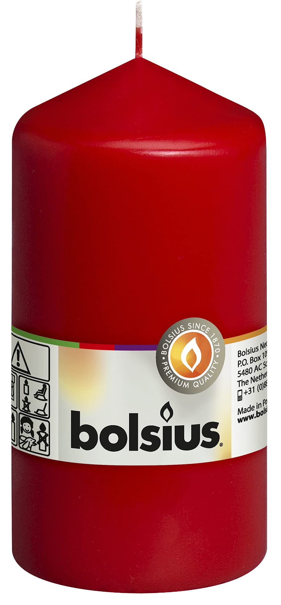 BOLSIUS Pillar Candle Regular, Red 70 mm Width