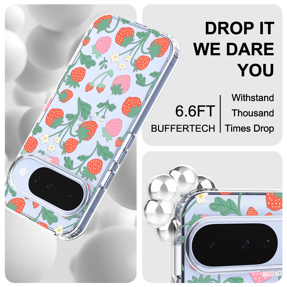 MOSNOVO Case for Google Pixel 10 & Pixel 10 Pro, [Buffertech 6.6ft Military-Grade Drop Protection] [Anti Peel Off Tech] Clear TPU Bumper Phone Case Cover Design - Cute Cherry — view 114