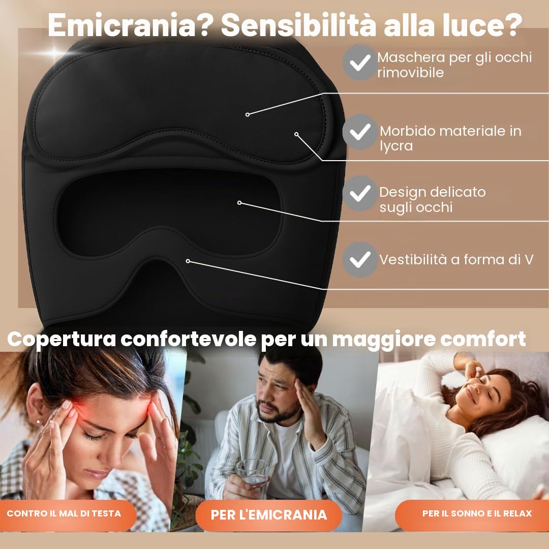 Cuffia Anti-Emicrania, Refrigerante e Riscaldante, Cappello Fascia con Gel per Testa e Occhi - Terapia Caldo/Freddo per Sollievo da Mal di Testa, Sinusite Cronica e Cervicale Ghiaccio gel