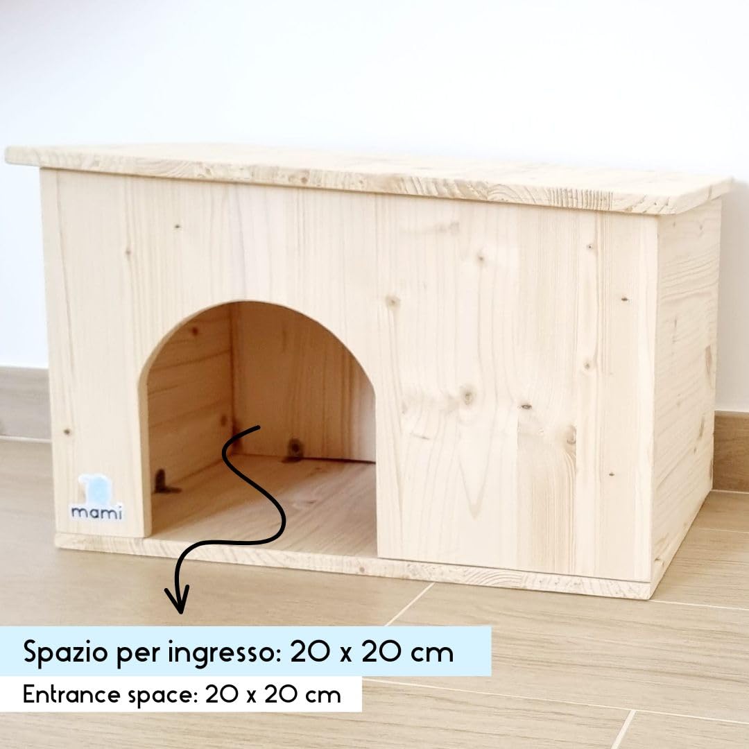 mamikids - Cuccia Gatto Cane Coniglio da Esterno e Interno in Legno Resistente e Duraturo - Casetta per Gatti, Cani di Piccola Taglia e Altri Animali Domestici, Spazio Ingresso 20x20cm - Made in Italy