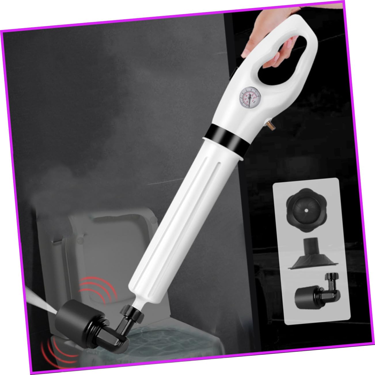 Déboucheur de Toilettes Flexible Piston de Vidange Blanc Certifié Haute Pression Poignée Ergonomique Adapté pour Canalisations Sanitaires Usage Domestique Quotidien