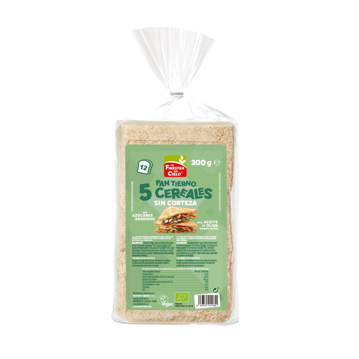 La Finestra sul Cielo Pan de Molde Tierno 5 cereales sin Corteza, 300g (Bio)