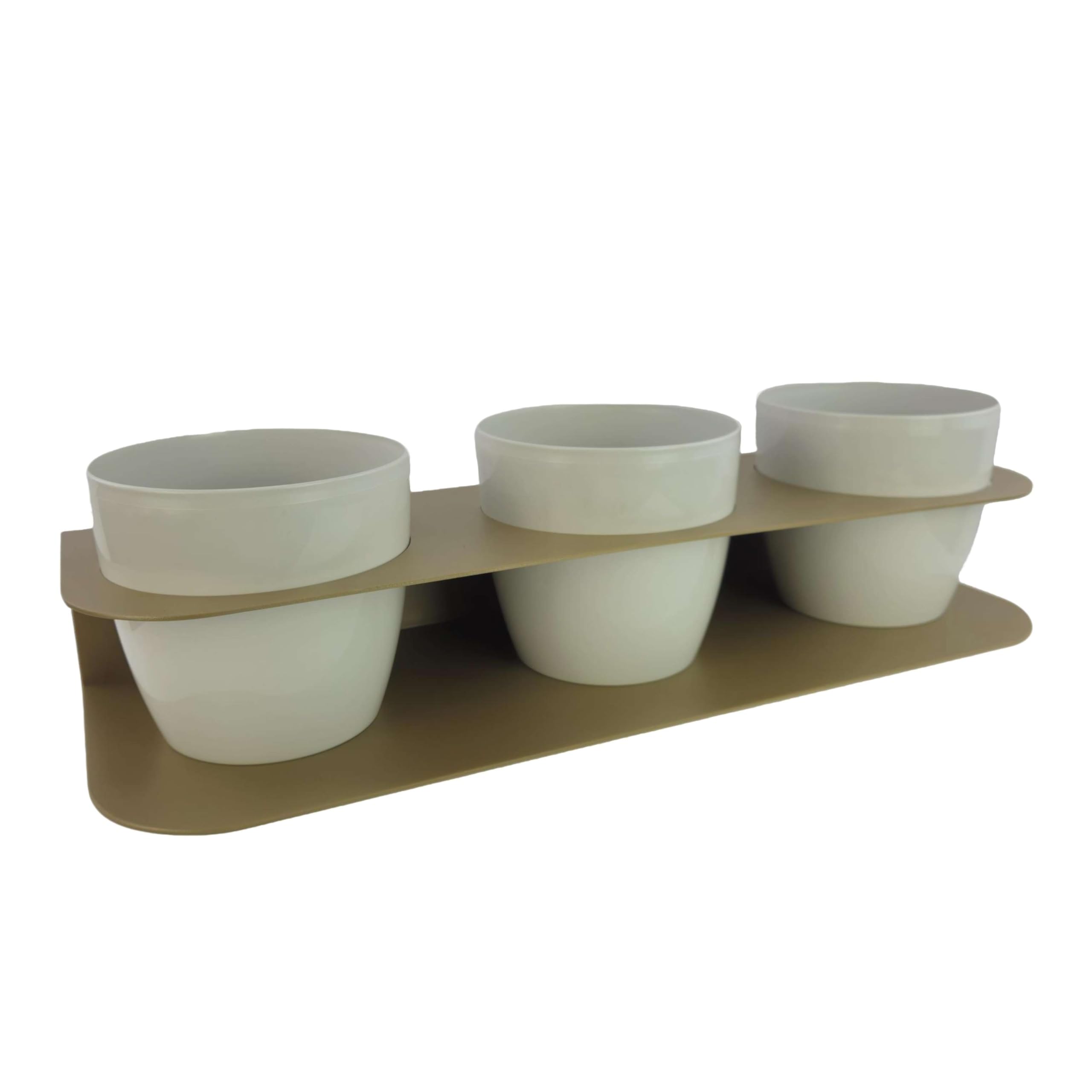 Tecnokit Porta Piante Aromatiche Metallo Design Moderno da Banco o Muro con 3 Vasi Tera Inclusi Ø16cm - Fioriera Interno Esterno Resistente UV 58x18x10cm (TORTORA/BIANCO)