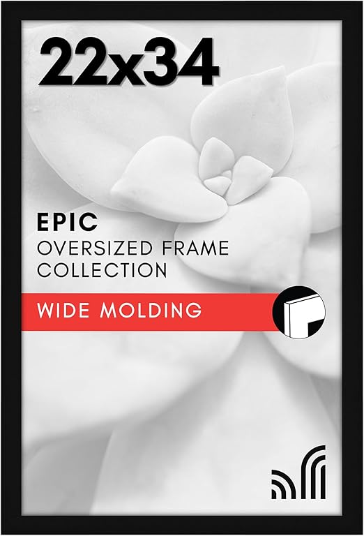 Americanflat 22x34 Poster Frame with Polished Plexiglass - Black Picture Frame - Wide Photo Frames Made of Engineered Wood for Vertical or Horizontal Wall Display - Epic Collection - Black