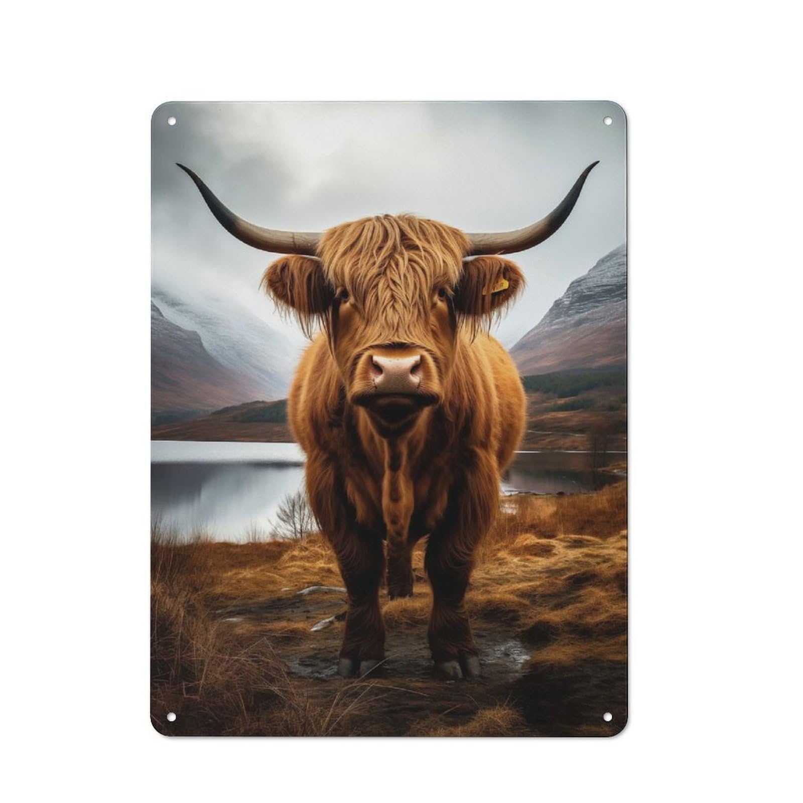 Junmoney Style-13 Highland Cow Cattle Retro Tin Wall Plaque 40X30cm For Guest Room Or Hallway, For Vintage Wall Decor Fans, For Themed Room Decoration