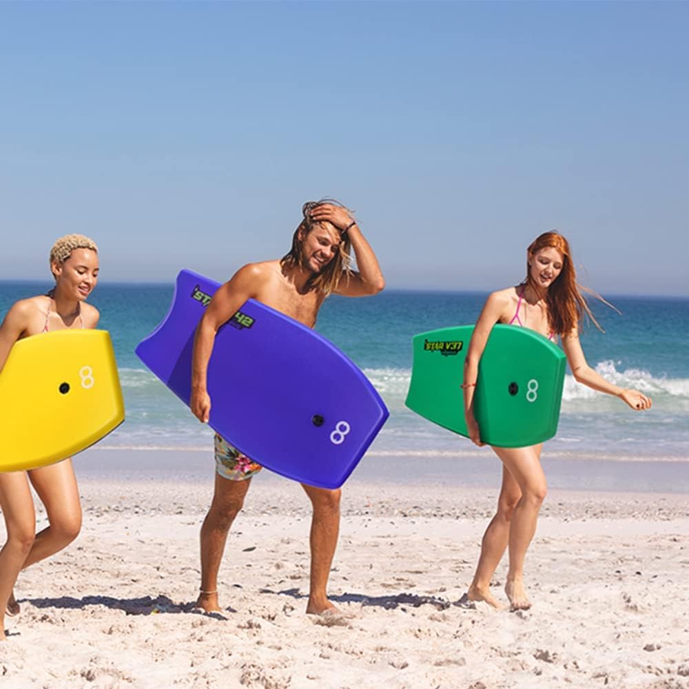 Bodyboard de 83.8 cm/94.0 cm/106.7 cm IXPE Premium con correa de muñeca en espiral, núcleo de EPS súper ligero y parte inferior lisa de HDPE, perfecto para niños y adultos (amarillo, 42