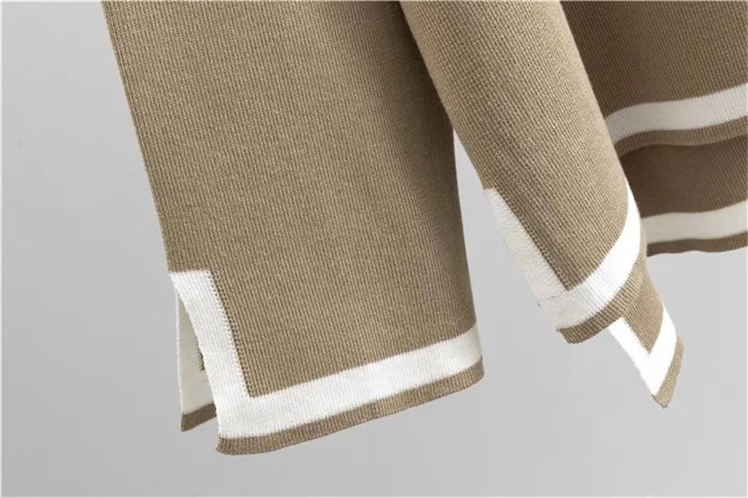 Elegante maglia a maniche lunghe da donna, set da 2 pezzi, pullover e maglione, con spacco, gamba lunga e larga