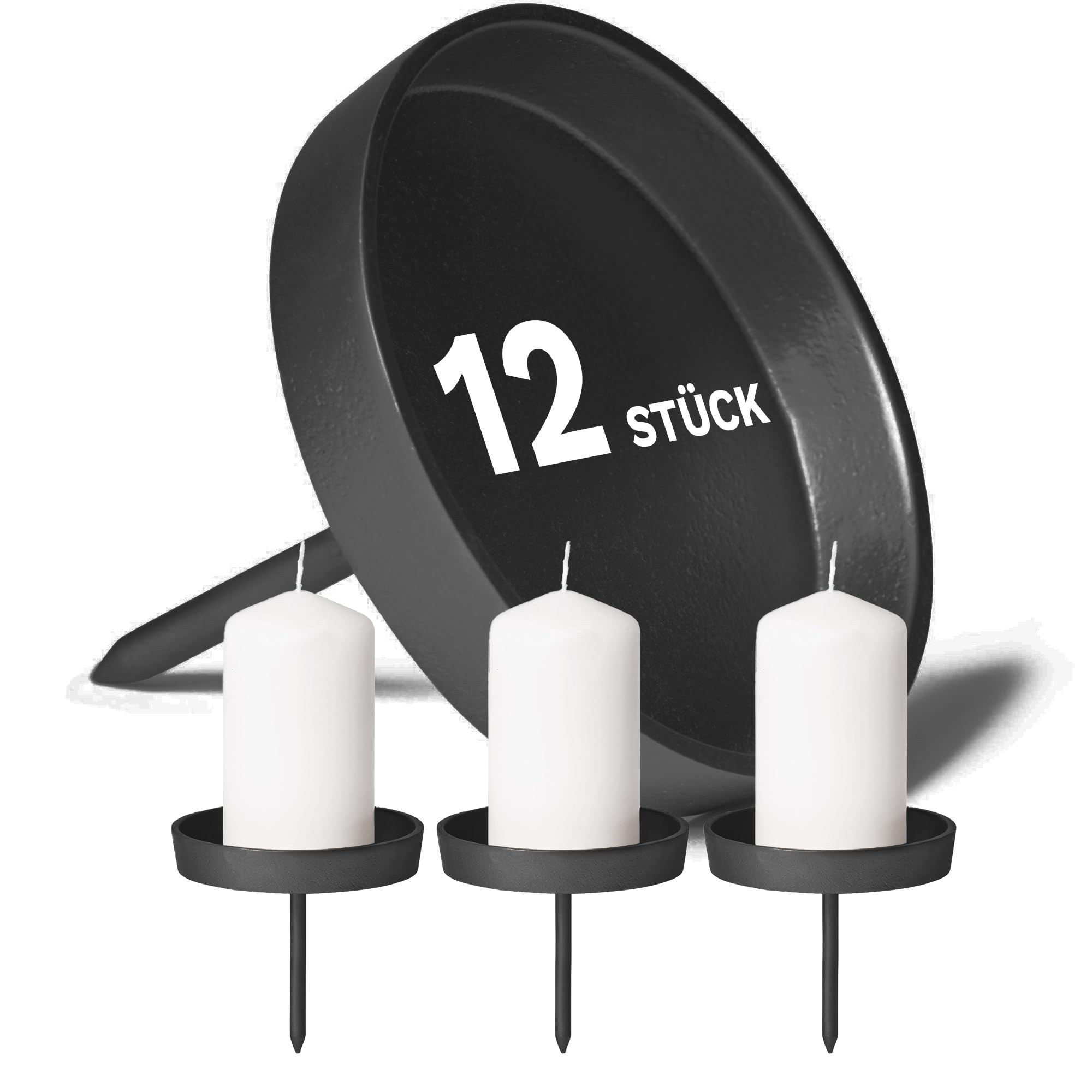 Novaliv 12X Kerzenpick flach 8,5cm Schwarz Aluminium Weihnachtskranz Kerzenständer Adventskranzdeko Kerzenhalter Adventskranz Adventskerzenhalter Kerzenteller zum Stecken rund Kerzenpin - ohne Kerzen