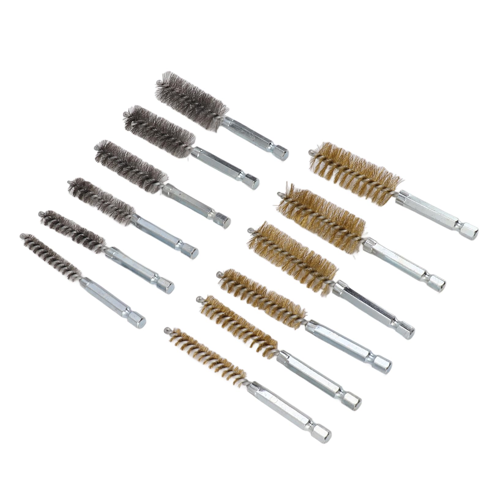 12PCS Bore Brush,Wire Bore Brush Bore Brush Copper and Iron Stainless Steel Bristles Wire Brush for Power Drill with Hex Shank Handle